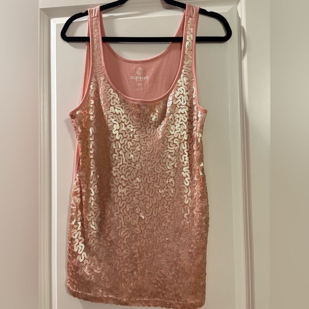 Women’s Large Old Navy Pink Blush gold Sequin Tank Top, Y2K, sparkly, bling